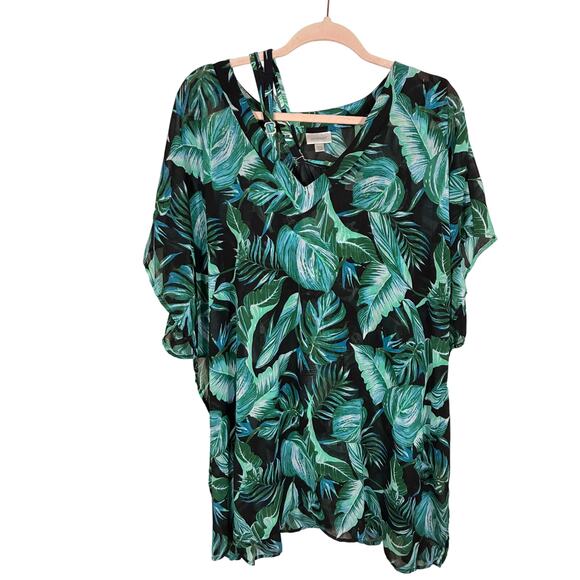 The Avenue Plus Size Twist tropical Print Swim Tank Coverup Set Vacation 20 Lake - Picture 1 of 6